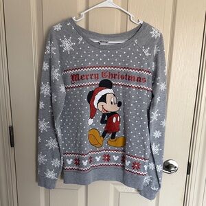 Disney Gray and Red Mickey Mouse Holiday Sweater